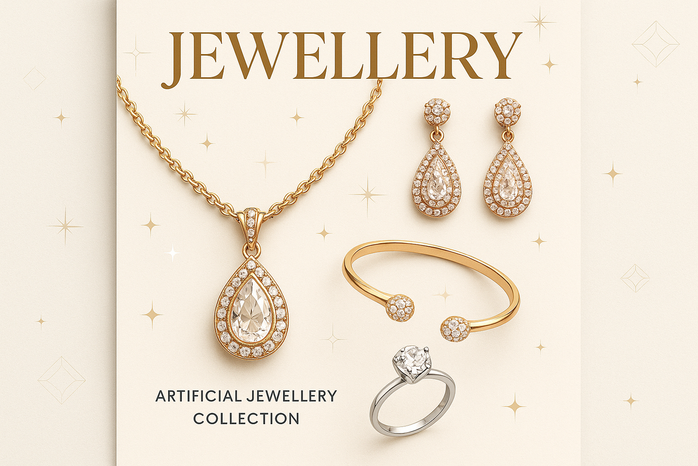 create a attractive poster for artificial jwelery collection on online shop with heading of jwellery