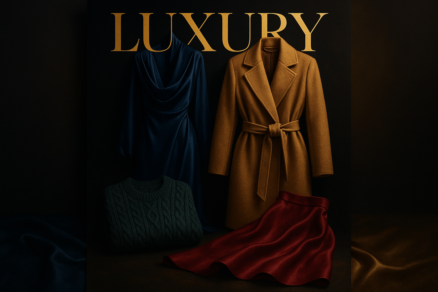 create a luxury-rich cloth featured collection poster with the heading of luxury